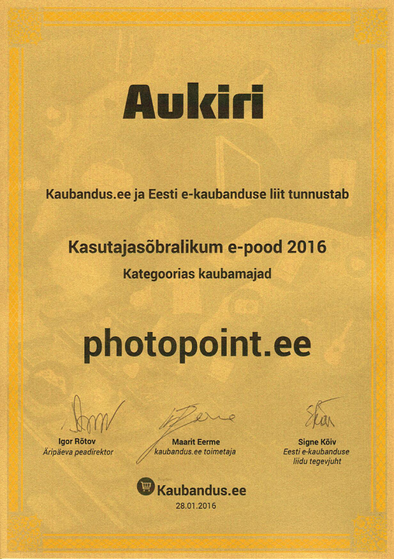 Eesti kõige kasutajasõbralikumaks veebikaubamajaks valiti Photopointi e-pood