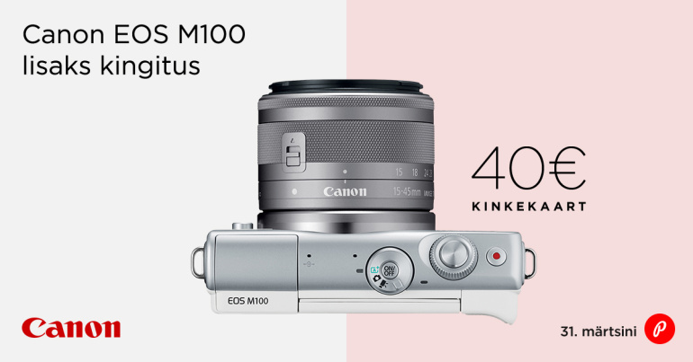 Canon EOS M100 ostjale kingituseks Photopointi veebikaubamaja kinkekaart