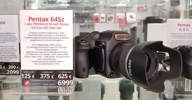 Nüüd Tallinnas rentimiseks saadaval: keskformaatkaamera Pentax 645Z + 55mm Kit