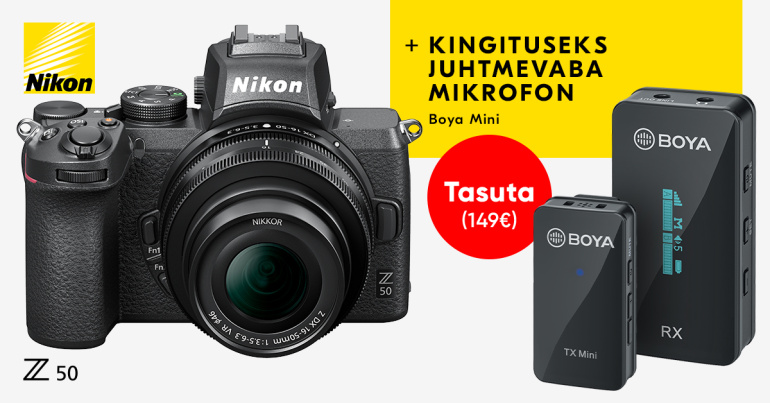 Nikon Z50 ostul saad kingituseks 149€ väärt juhtmevaba mikrofonisüsteem